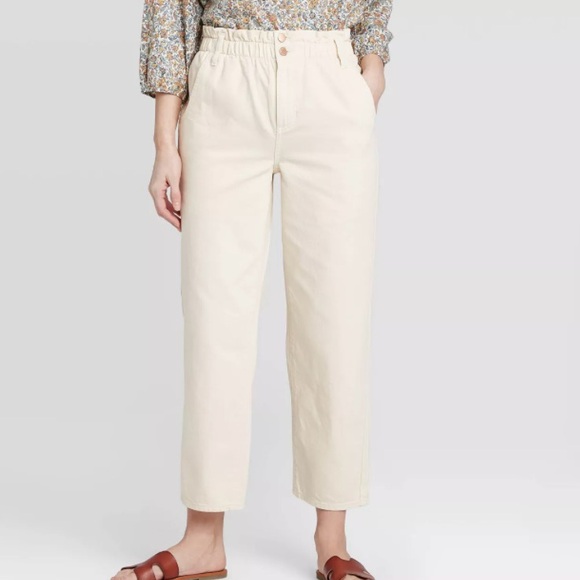 Universal Thread White Cinch Waist High Rise Denim Paperbag Ankle Pants size 6 - Picture 2 of 8